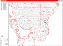 St. Petersburg Wall Map Zip Code Red Line Style 2026